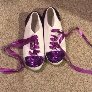 Purple and white sequin shoes
